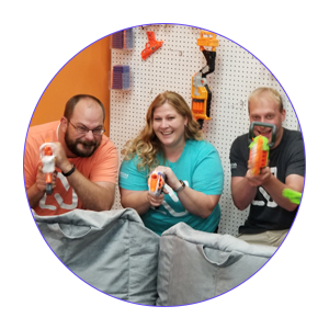 Nicus Employees Playing Nerf at Headquarters